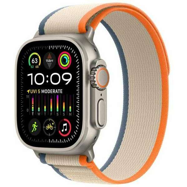 APPLE Watch Ultra2 Cellular, 49mm Titanium Case with Orange/Beige Trail Loop - M/L mrf23se/a