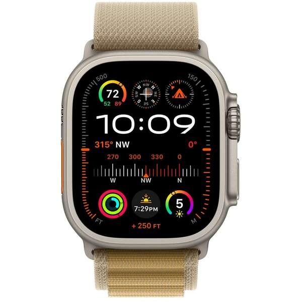 APPLE Watch Ultra2 v2 Cellular 49mm Natural Titanium Case with Tan Alpine Loop - Medium mx4f3se/a