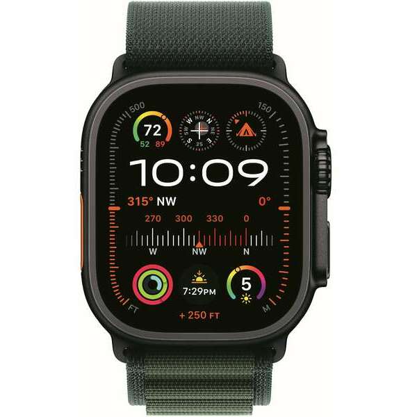 APPLE Watch Ultra2 v2 Cellular 49mm Black Titanium Case with Dark Green Alpine Loop - Small mx4q3se/a