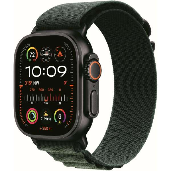 APPLE Watch Ultra2 v2 Cellular 49mm Black Titanium Case with Dark Green Alpine Loop - Small mx4q3se/a