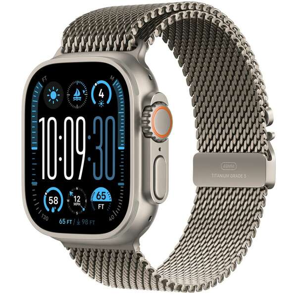 APPLE Watch Ultra2 v2 Cellular 49mm Natural Titanium Case with Natural Titanium Milanese Loop - L mx5t3se/a