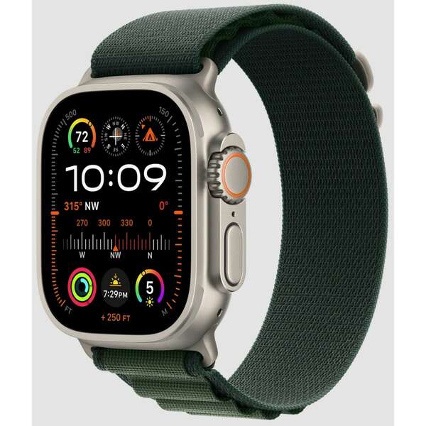 APPLE Watch 49mm Loop Dark Green Alpine Loop - Medium - Natural Titanium Finish mxmv3zm/a