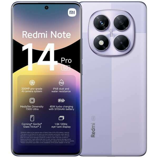 XIAOMI Redmi Note 14 Pro 5G 8GB/256GB Lavender Purple MZB0IM5EU