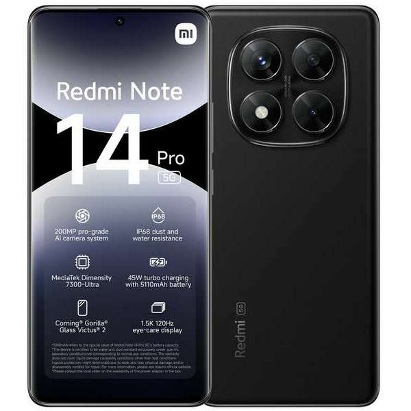 XIAOMI Redmi Note 14 Pro 5G 8GB/256GB Midnight Black MZB0I8BEU