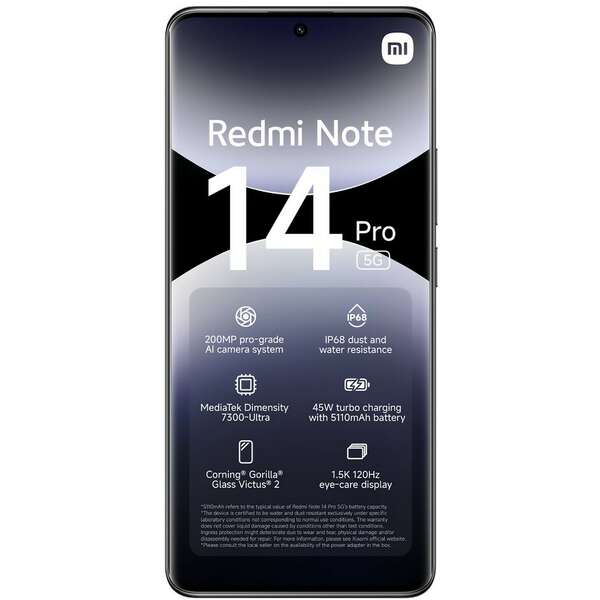 XIAOMI Redmi Note 14 Pro 5G 8GB/256GB Midnight Black MZB0I8BEU