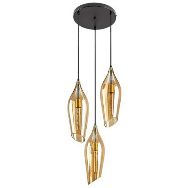 RABALUX Bellini, visilica metal crna/staklo amber, E27 3xMAX60W, without bulb, shade: H40cm, D14cm, lamp: D30cm, H100cm with textile cable