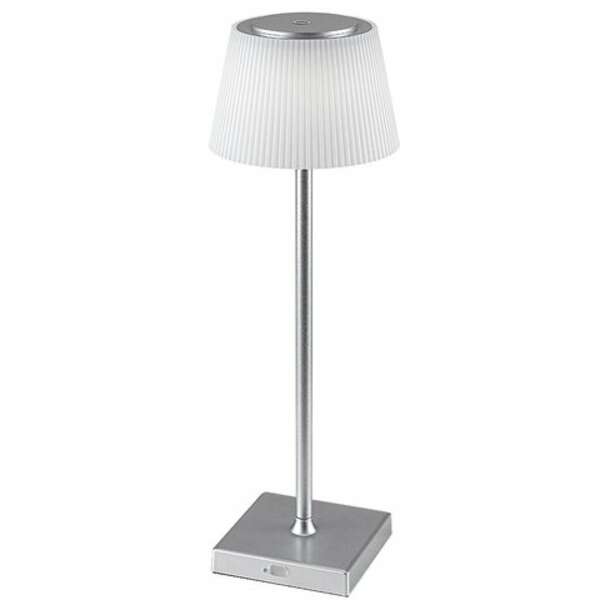 RABALUX Taena, stona lampa srebrna 4W 200lm-330lm, 3000-5000K, H38cm IP45