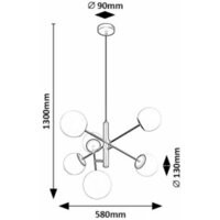 RABALUX Meduza, luster crni sa belim staklenim kuglama, 6xE14 G45, precnik 58cm