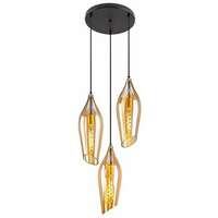 RABALUX Bellini, visilica metal crna / staklo amber, E27 3xMAX60W, without bulb, shade: H40cm, D14cm, lamp: D30cm, H100cm with textile cable